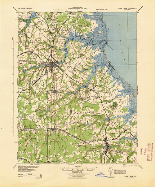 Cedar Creek, Delaware 1944 (1944) USGS Old Topo Map Reprint 15x15 DE Quad 255744