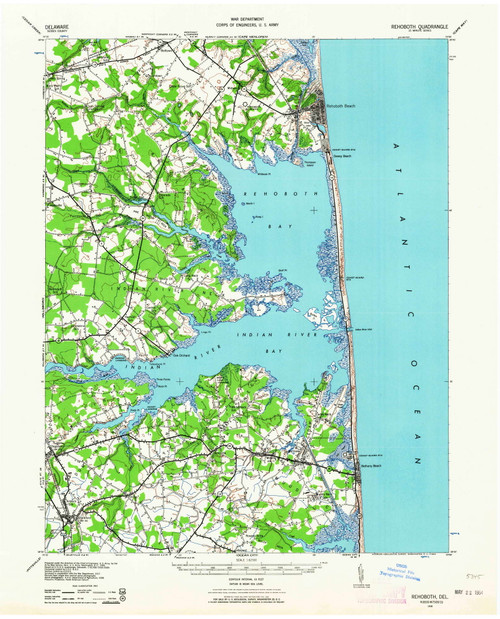 Rehoboth, Delaware 1938 (1964) USGS Old Topo Map Reprint 15x15 DE Quad 255775