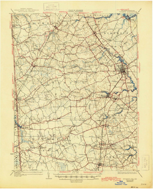 Wyoming, Delaware 1930 (1945) USGS Old Topo Map Reprint 15x15 DE Quad 255814