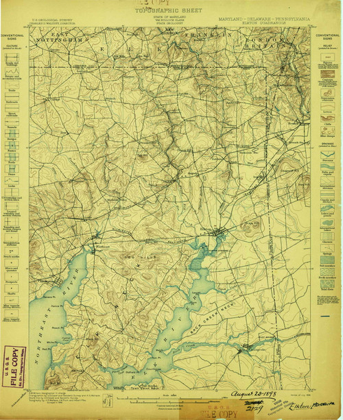 Elkton, Maryland 1898 (1898) USGS Old Topo Map Reprint 15x15 DE Quad 257360