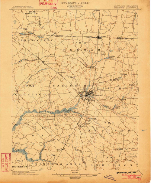 Salisbury, Maryland 1901 (1901) USGS Old Topo Map Reprint 15x15 DE Quad 257660