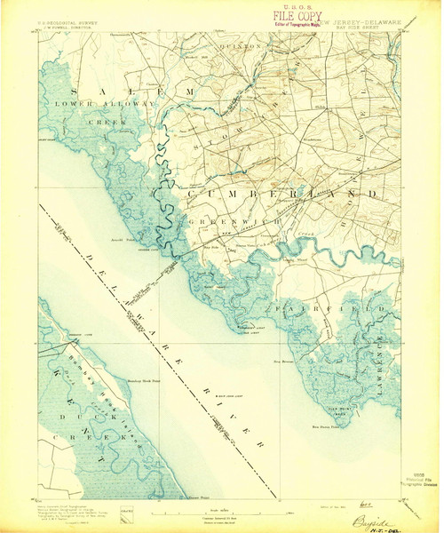 Bay Side, New Jersey 1894 (1894) USGS Old Topo Map Reprint 15x15 DE Quad 255116