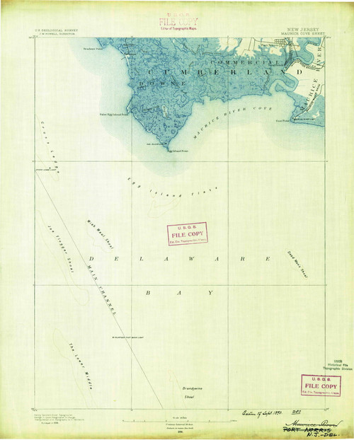 Maurice Cove, New Jersey 1890 (1890) USGS Old Topo Map Reprint 15x15 DE Quad 255264