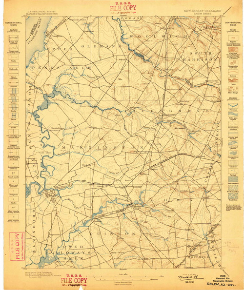 Salem, New Jersey 1898 (1898) USGS Old Topo Map Reprint 15x15 DE Quad 255353