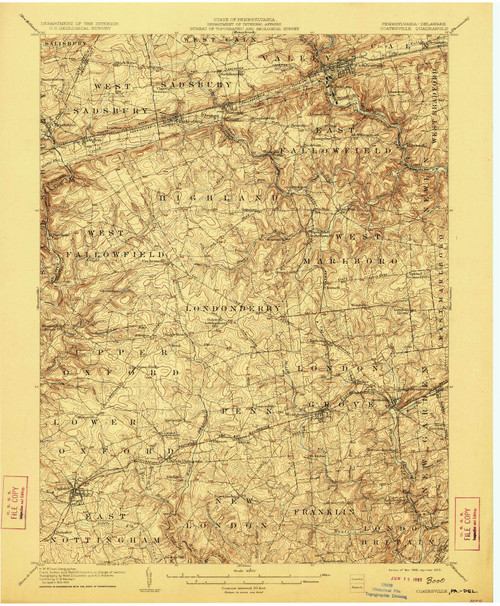 Coatesville, Pennsylvania 1906 (1923) USGS Old Topo Map Reprint 15x15 DE Quad 167699