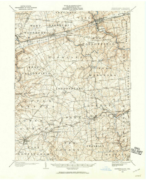 Coatesville, Pennsylvania 1904 (1960) USGS Old Topo Map Reprint 15x15 DE Quad 172328