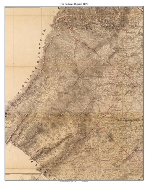 The Pastures District - Augusta Co. Virginia 1870 Old Town Map Custom Print