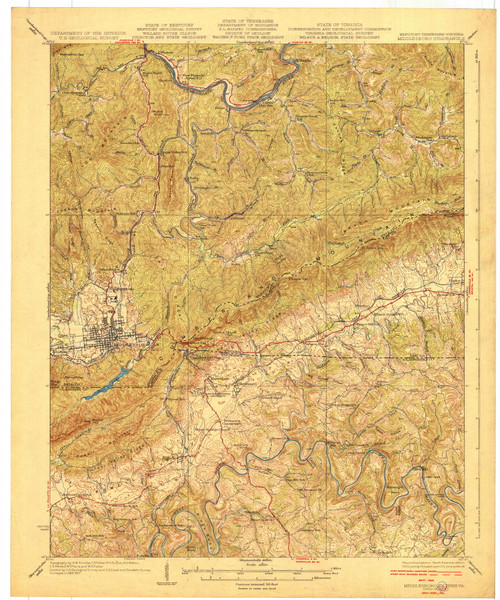 Middlesboro, Kentucky 1930 (1930) USGS Old Topo Map Reprint 15x15 TN Quad 709279