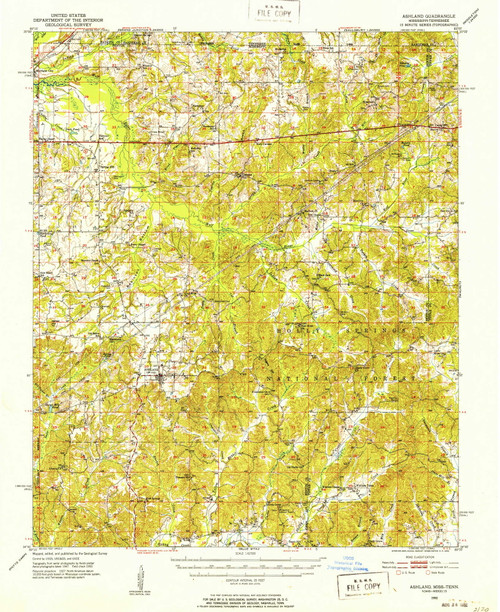 Ashland, Mississippi 1950 (1952) USGS Old Topo Map Reprint 15x15 TN Quad 336798
