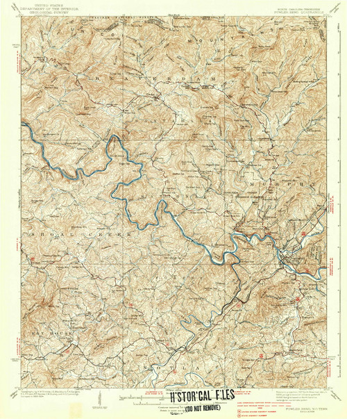Fowler Bend, North Carolina 1938 (1938) USGS Old Topo Map Reprint 15x15 TN Quad 161417