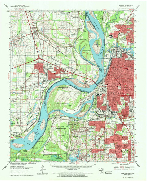 Memphis, Tennessee 1960 (1970) USGS Old Topo Map Reprint 15x15 TN Quad 150038