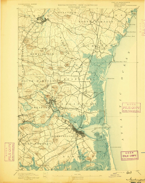 Newburyport, Massachusetts 1894 (1894) USGS Old Topo Map Reprint 15x15 NH Quad 352891