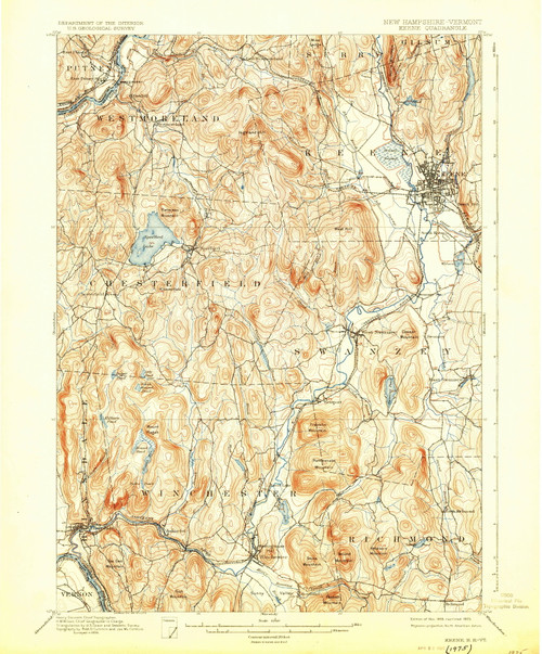 Keene, New Hampshire 1898 (1925) USGS Old Topo Map Reprint 15x15 NH Quad 330113