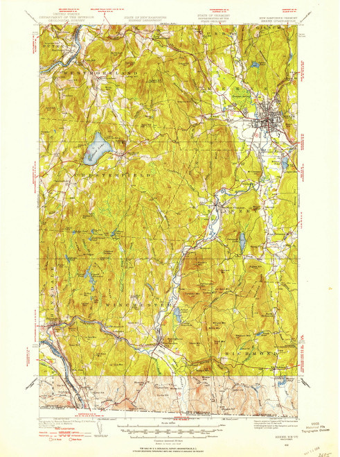Keene, New Hampshire 1932 (1954) USGS Old Topo Map Reprint 15x15 NH Quad 330116