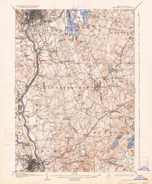 Manchester, New Hampshire 1905 (1934) USGS Old Topo Map Reprint 15x15 NH Quad 330131