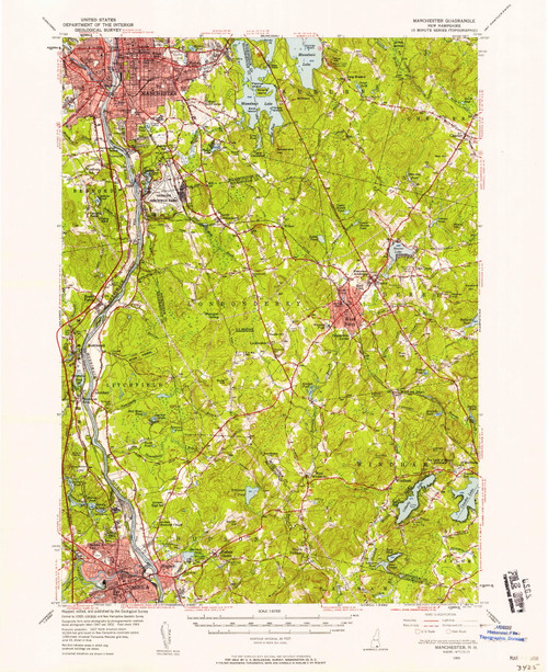 Manchester, New Hampshire 1953 (1958) USGS Old Topo Map Reprint 15x15 NH Quad 330134