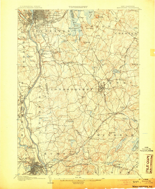 Manchester, New Hampshire 1905 (1905) USGS Old Topo Map Reprint 15x15 NH Quad 330136