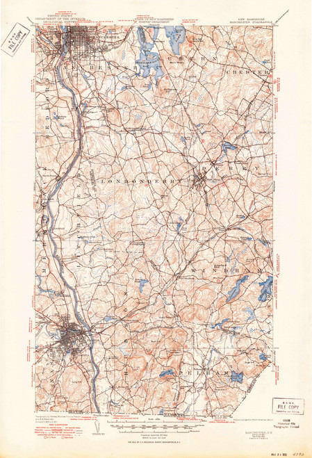 Manchester, New Hampshire 1941 (1950) USGS Old Topo Map Reprint 15x15 NH Quad 330141