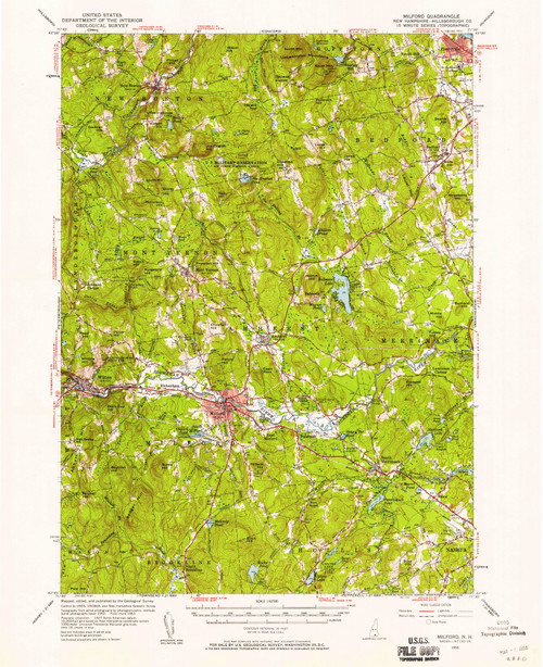 Milford, New Hampshire 1953 (1958) USGS Old Topo Map Reprint 15x15 NH Quad 330162