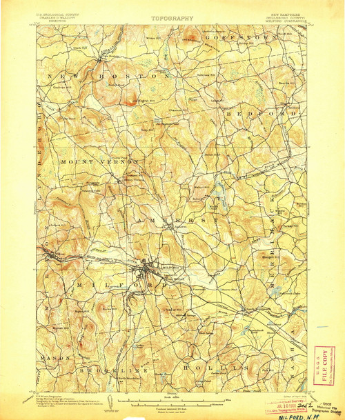 Milford, New Hampshire 1906 (1906) USGS Old Topo Map Reprint 15x15 NH Quad 330164