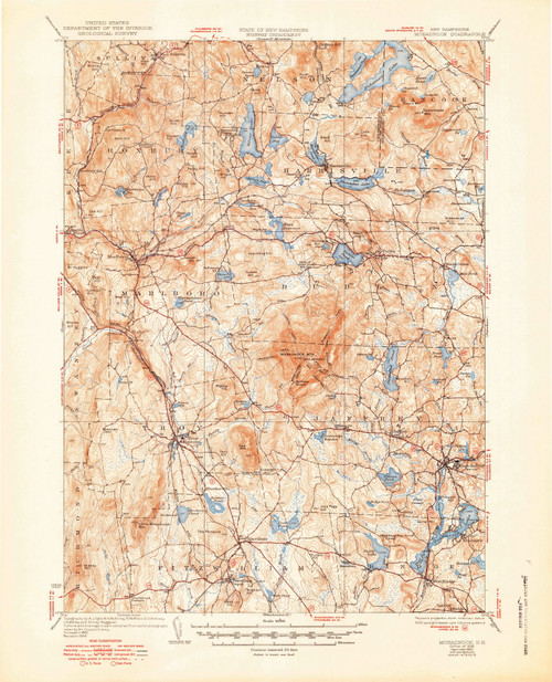 Monadnock, New Hampshire 1936 (1950) USGS Old Topo Map Reprint 15x15 NH Quad 330181