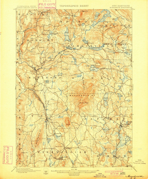 Monadnock, New Hampshire 1898 (1900) USGS Old Topo Map Reprint 15x15 NH Quad 330183