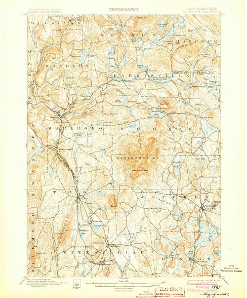 Monadnock, New Hampshire 1898 (1905) USGS Old Topo Map Reprint 15x15 NH Quad 330184