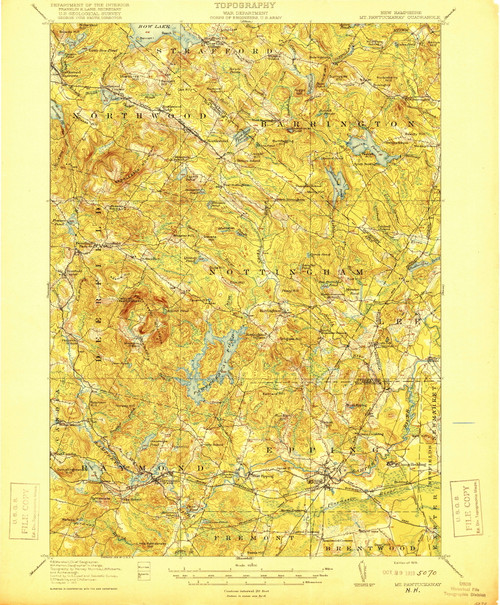 Mt. Pawtuckaway, New Hampshire 1919 (1919) USGS Old Topo Map Reprint 15x15 NH Quad 330236