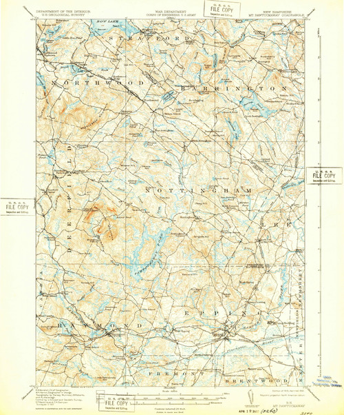 Mt. Pawtuckaway, New Hampshire 1919 (1932) USGS Old Topo Map Reprint 15x15 NH Quad 330237