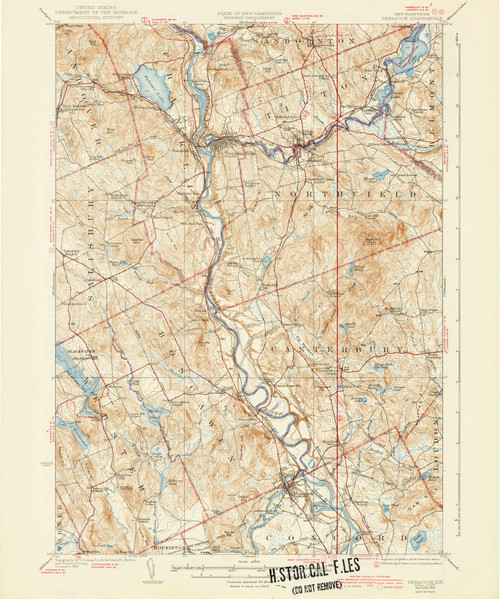 Penacook, New Hampshire 1927 (1943) USGS Old Topo Map Reprint 15x15 NH Quad 460062