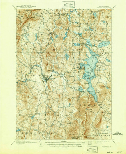 Sunapee, New Hampshire 1907 (1947) USGS Old Topo Map Reprint 15x15 NH Quad 330346