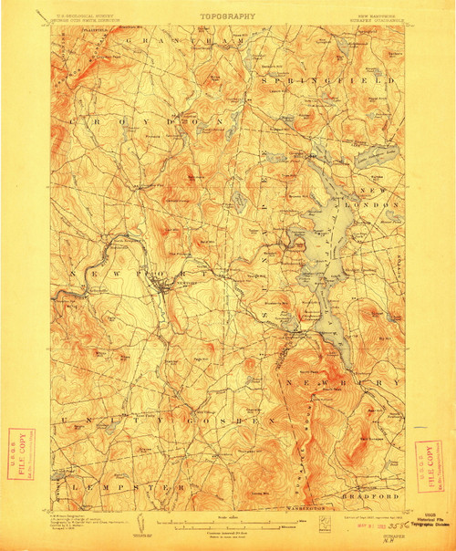 Sunapee, New Hampshire 1907 (1912) USGS Old Topo Map Reprint 15x15 NH Quad 330351