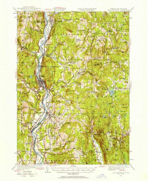Bellows Falls, Vermont 1927 (1957) USGS Old Topo Map Reprint 15x15 NH Quad 337839