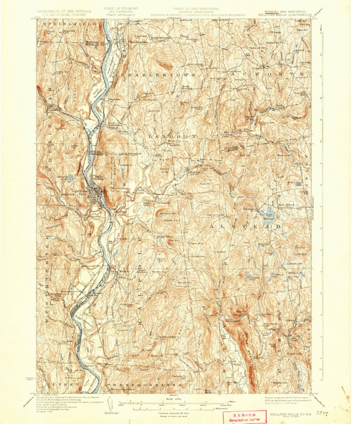 Bellows Falls, Vermont 1930 (1930) USGS Old Topo Map Reprint 15x15 NH Quad 337840