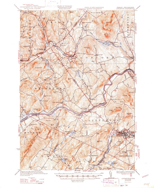 Littleton, Vermont 1935 (1947) USGS Old Topo Map Reprint 15x15 NH Quad 338028