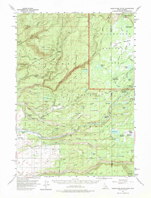 Warm River Butte, Idaho 1957 (1975) USGS Old Topo Map Reprint 15x15 WY Quad 239331