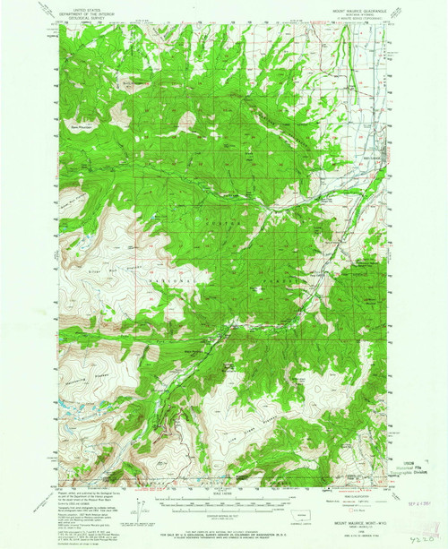 Mount Maurice, Montana 1956 (1964) USGS Old Topo Map Reprint 15x15 WY Quad 268159