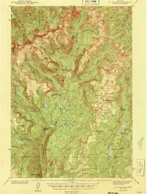 Mt Wallace, Montana 1943 (1943) USGS Old Topo Map Reprint 15x15 WY Quad 268175