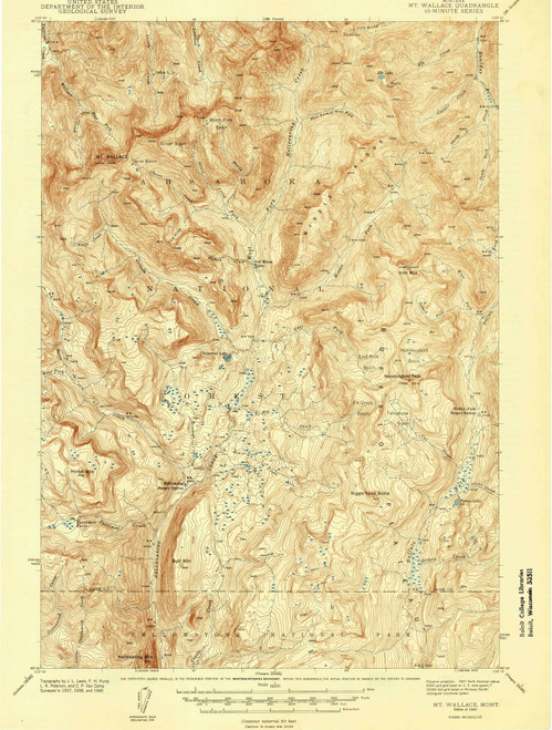Mt Wallace, Montana 1943 (1943) USGS Old Topo Map Reprint 15x15 WY Quad 268176