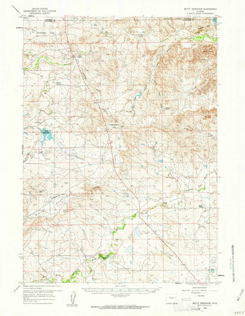 Betty Reservoir, Wyoming 1959 (1961) USGS Old Topo Map Reprint 15x15 WY Quad 342029