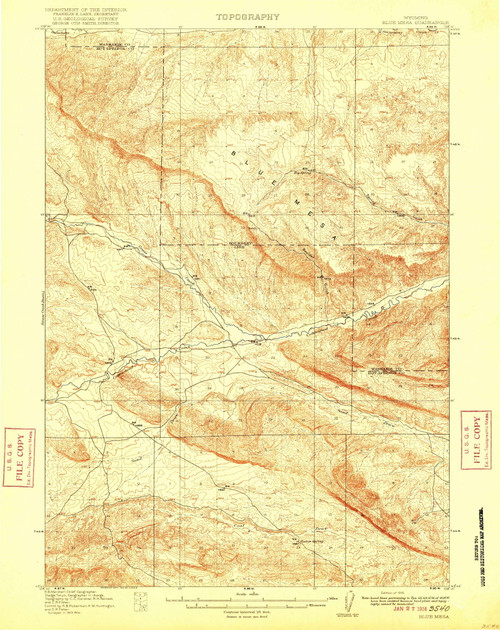 Blue Mesa, Wyoming 1916 (1916) USGS Old Topo Map Reprint 15x15 WY Quad 342037