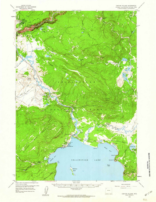 Canyon Village, Wyoming 1959 (1960) USGS Old Topo Map Reprint 15x15 WY Quad 342048