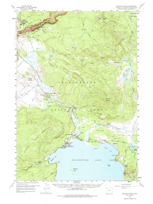 Canyon Village, Wyoming 1959 (1974) USGS Old Topo Map Reprint 15x15 WY Quad 342049