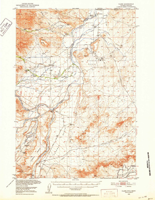Clark, Wyoming 1950 (1952) USGS Old Topo Map Reprint 15x15 WY Quad 342055
