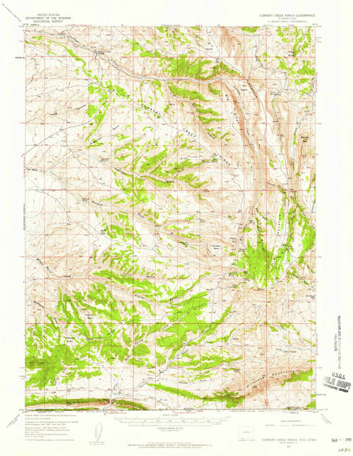 Currant Creek Ranch, Wyoming 1957 (1959) USGS Old Topo Map Reprint 15x15 WY Quad 342075