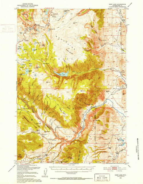 Deep Lake, Wyoming 1950 (1953) USGS Old Topo Map Reprint 15x15 WY Quad 342082