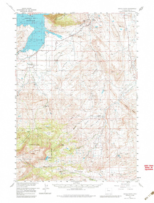 Devils Tooth, Wyoming 1957 (1985) USGS Old Topo Map Reprint 15x15 WY Quad 342086