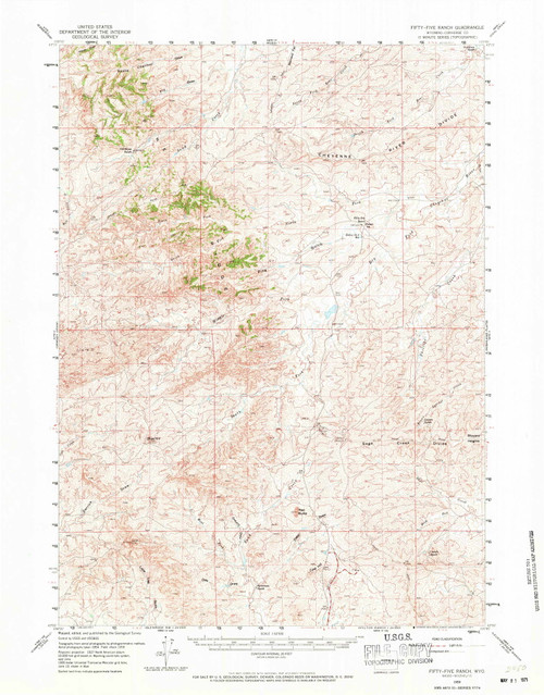 Fifty-Five Ranch, Wyoming 1959 (1971) USGS Old Topo Map Reprint 15x15 WY Quad 342103
