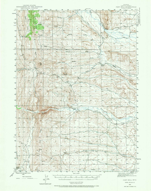 Fort Hill, Wyoming 1945 (1970) USGS Old Topo Map Reprint 15x15 WY Quad 342109