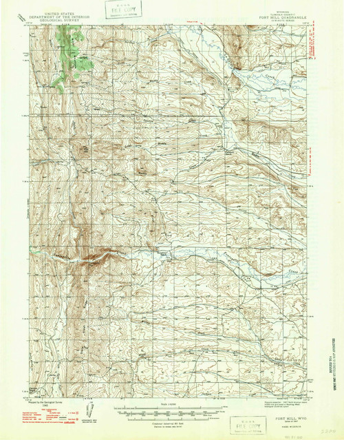 Fort Hill, Wyoming 1947 (1947) USGS Old Topo Map Reprint 15x15 WY Quad 342111